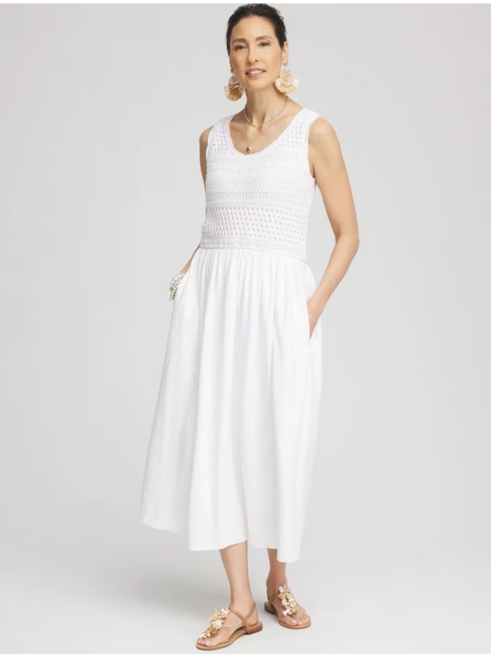 Chico’s Crochet Bodice Maxi Dress White 2 Large 12 14 NWT Coastal Weekend Boho